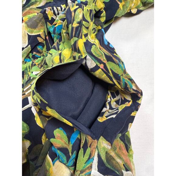 J. Crew Floral Silk Dress Size XL Ruffle Hem Long Sleeve 100% Silk - Picture 5 of 14